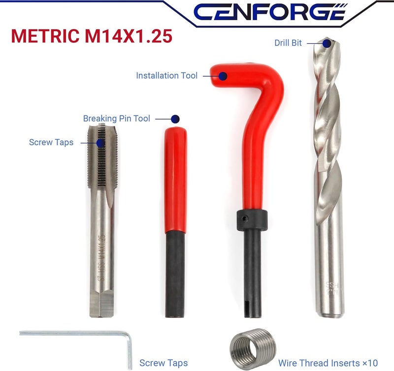 CENFORGE M14x1.25 Helicoil Thread Repair Kit, Metric HSS Drill Helicoil Repair Kit for Rethreading Internal Threads with Carry Case, 15PCS - Image 1